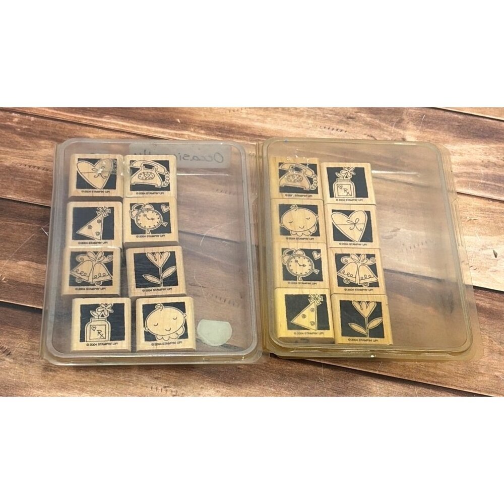 1 SET OF 2004 STAMPIN' UP! OCCASIONALLY WOOD MOUNTED RUBBER STAMP SET OF 8